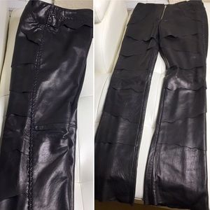 Black 100% Leather Pants Trousers Moto